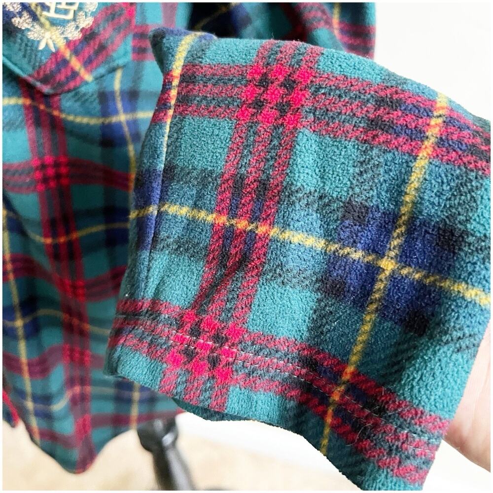 Lauren Ralph Lauren Women’s Monogram Plaid Flannel Pajama Top Button Front Med - Picture 8 of 10